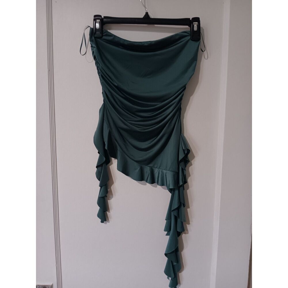 Thirty/Thirty LA Teal Ruched Ruffle Tube Top Asymmetrical Y2K Mermaidcore
